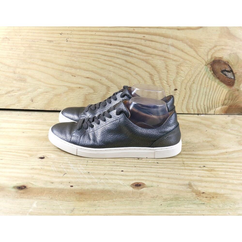 Frye Sneakers Womens 10M Leather Gray Pewter Crackled Metallic Low Top Athletic